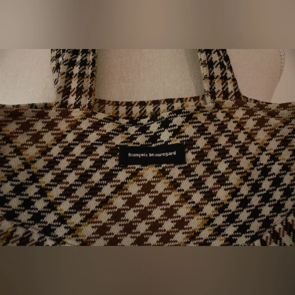 Francois Beauregard Brown Black Houndstooth Tote Handbag Boho Designer Small
